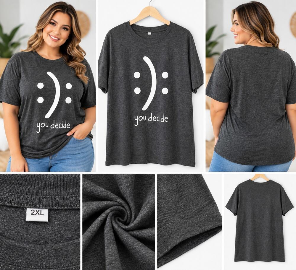 “You Decide” Smiley Face Graphic T-Shirt – Charcoal Gray – Size 2XL